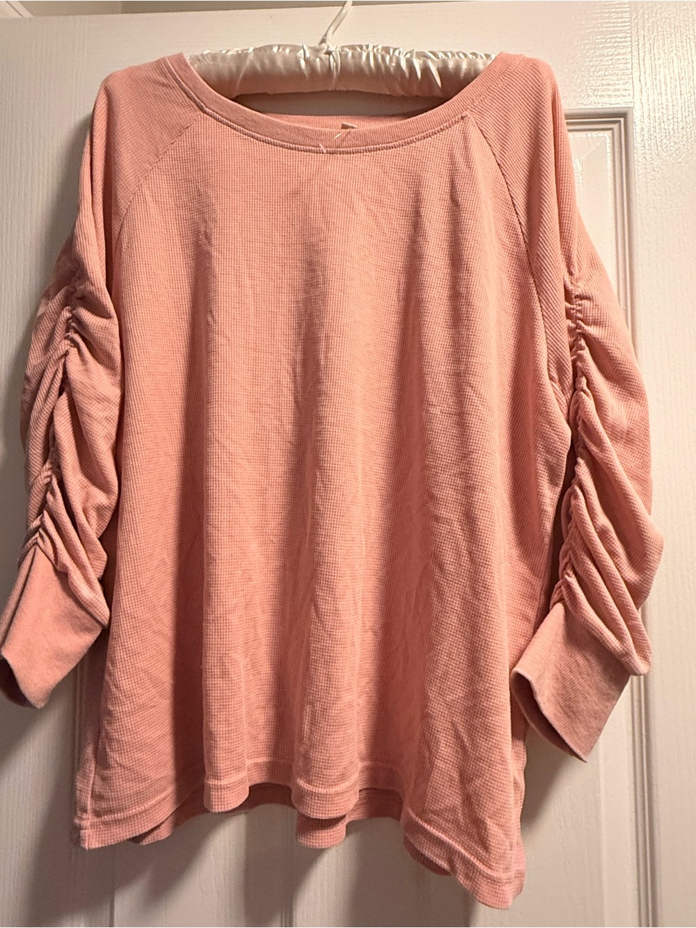 NWT Jane and Delancey Blush Pink Ruched-Sleeve Long Sleeve Top - Waffle Knit